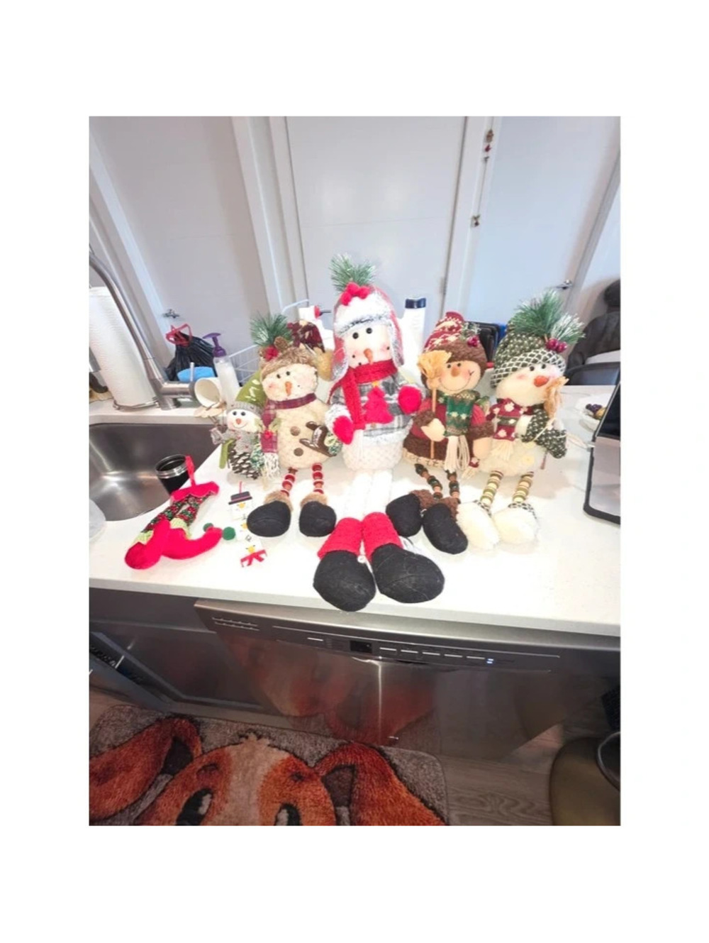 Set of 5 Festive Christmas Snowman Plush Dolls with Decorative Accessories